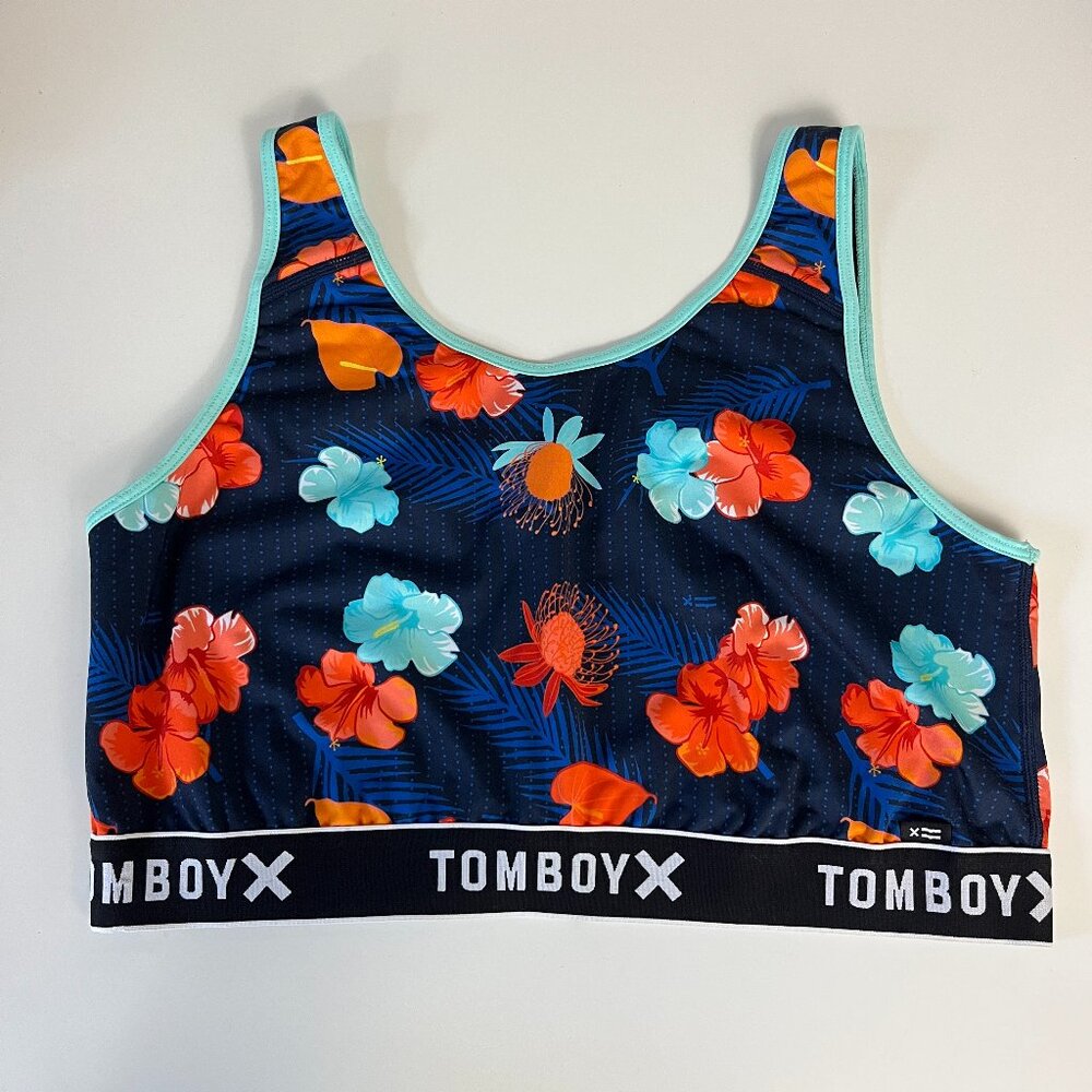 TomboyX Blue Aloha Floral Swim Top